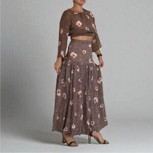 H&M Floral Brown Maxi Skirt